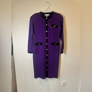 Purple Long Sleeve Dress with Black Accents